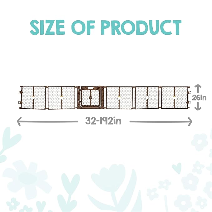 Regalo Safety 192" Super Wide 6-Panel Baby Gate & Play Yard, Plastic 2-in-1 Adjustable Safety Gate with Door, Wall Mounted Room Divider, Includes Wall Mount Kit, Brown