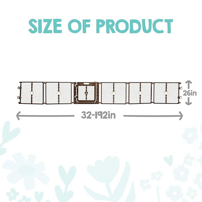 Regalo Safety 192" Super Wide 6-Panel Baby Gate & Play Yard, Plastic 2-in-1 Adjustable Safety Gate with Door, Wall Mounted Room Divider, Includes Wall Mount Kit, Brown