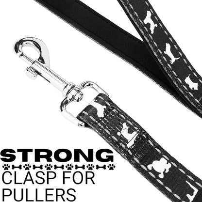 EcoBark Dog Leash - Soft & Reflective Comfort Training Leashes with Padded Handle - Safe, Strong, & Durable for Small, Medium or Large Dogs (Black)