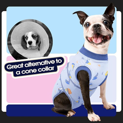 FUAMEY Recovery Suit for Dogs After Surgery,Soft Breathable Dog Bodysuit E-Collar & Cone Alternative Surgical Suit,Male Female Dog Neuter Spay Suits Anti Licking Wounds Onesie Blue Boat S