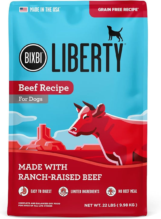 BIXBI Liberty Grain-Free Dry Dog Food, Beef Recipe – Fresh Meat, High Protein, No Meat Meals – USA Made, 22 lbs