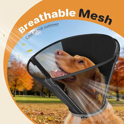 Breathable Mesh Dog Cone Collar for Surgery, Soft Elizabethan Recovery Alternative to Stop Licking,Pet Neck Collar for Large Medium Small Breeds(Black,4)