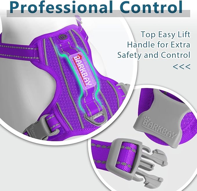 BARKBAY Dog Harness No Pull with ID Tag Pocket - Heavy Duty, Reflective, Easy Control for Large Dogs(Purple,L)