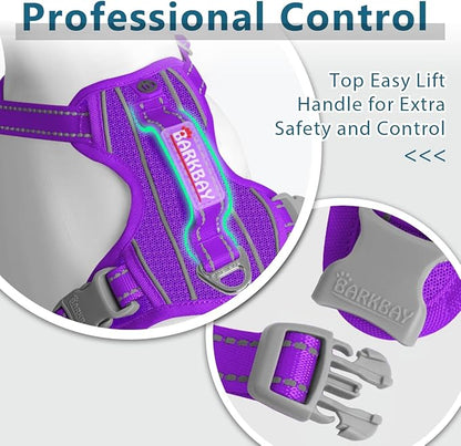 BARKBAY Dog Harness No Pull with ID Tag Pocket - Heavy Duty, Reflective, Easy Control for Large Dogs(Purple,XL)