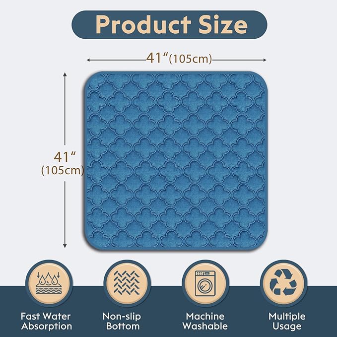 FunFurry Washable Pee Pads for Dogs - 2 Pack Reusable Pee Pads，Waterproof Puppy Pads，Pet Training Pads，Super Absorbent with Dog Paw Shape Non-Slip Backing (Blue, 41" X 41" - 2 Pack)