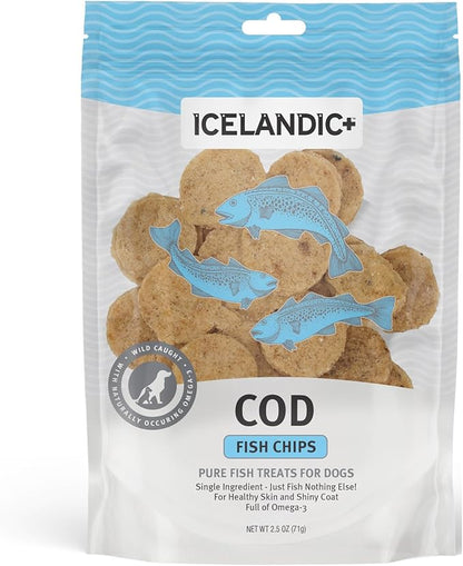 Icelandic+ Fish Chips: Cod - 2.5oz Bag, Dog Treats, Pure Wild-Caught & Air-Dried, Single Ingredient Crunchy Pet Snacks, Just The Fish Nothing Else