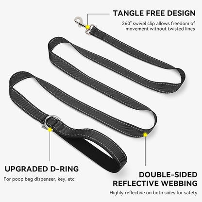Joytale Dog Leash, 5 FT Double-Sided Reflective, Padded Handle Nylon Heavy Duty Leashes for Medium & Large Dogs Walking, Black