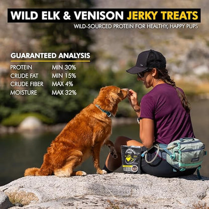 MOUNTAIN WILD Venison Jerky Training Treats for Dogs – Elk & Deer Meat Protein Dog Treat High-Value Reward – All-Natural, No Fillers, Grain-Free, No Artificial Preservatives – 8 oz (2 Pack)