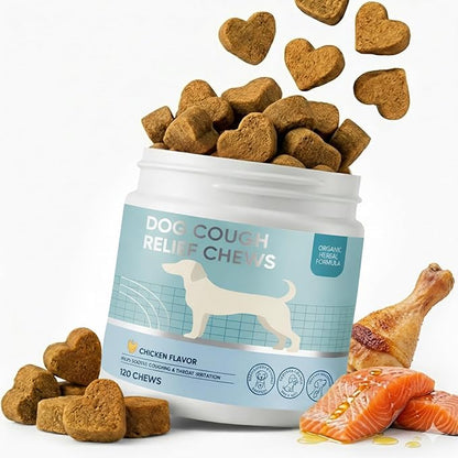 HAPIPET Dog Cough & Throat Relief Chews, Natural Kennel Cough Treatment with Herbal Extracts – Real Chicken Flavor, Soothes Breathing Discomfort, 120 Soft Chews