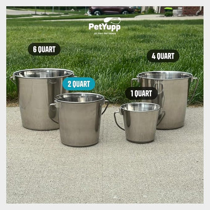 Half Gallon Heavy Duty Stainless Steel Bucket - Rust-Resistant Metal Bucket for Feeding & Watering Pets, Livestock & Cleaning - Perfect for Crates, Kennels, Cages & Hang on Fences - 2 Quart