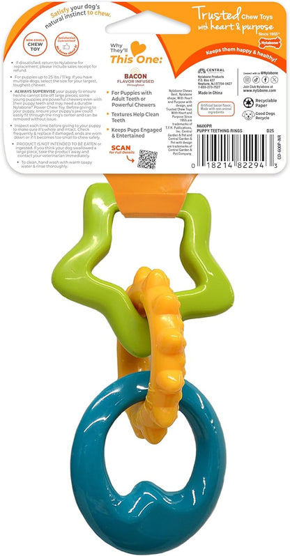 Nylabone Teething Rings Puppy Power Chew Toy for Puppies, Soothing Puppy Teething Bone, Enrichment Toy for Puppies, Bacon Flavor, Small Dogs - Up to 25 Ibs, 1 Count
