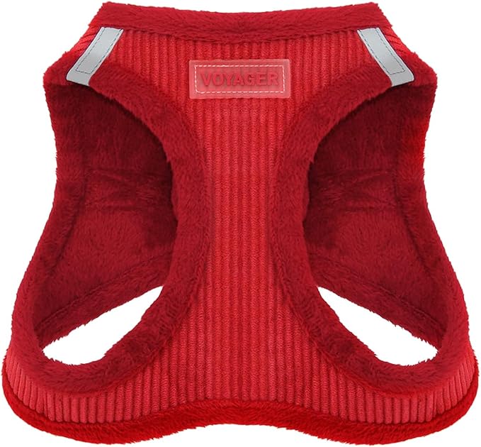 Best Pet Supplies - All Weather Plush, Reflective, No Pull Harness for Small, Medium Dogs, Cats - Secure with Hook & Loop Fastener, Buckle, Double D-Rings - Red Corduroy, XS