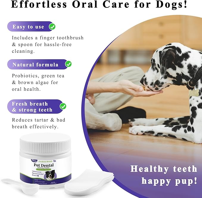 Dog Dental Cleaning Powder - Probiotic Dental Care freshens Breath, Controls Plaque, and removes Tartar.for All Dog Breeds.100g