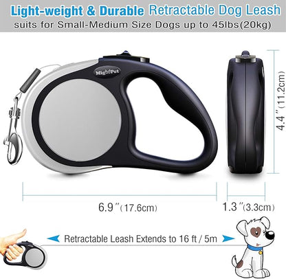 Heavy Duty Retractable Dog Leash-16ft Strong & Durable Walking Leash for S to L Dogs up to 45/115 lbs, Upgraded Lock System, Non Slip Grip, Tangle Free (Grey, Small/Medium)