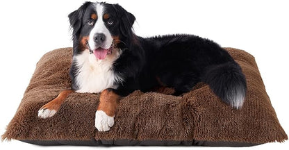 EHEYCIGA Fluffy XXL Dog Crate Pad, Plush Faux Fur Crate Bed for Extra Large Dogs, Calming Anti Anxiety XXL Dog Bed, Washable Warm Mat with Non-Slip Bottom, Coffee