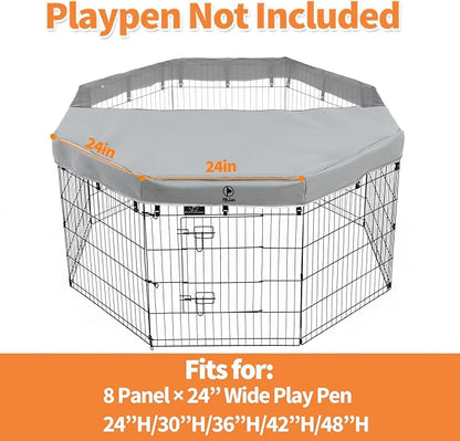 PJYuCien Dog Playpen Mesh Top Cover,Fits 24 Inch 8 Panels Metal Exercise Pet Pen, Elastic Buckles Connections, Grey(Note: Only Cover, Fence Not Included)