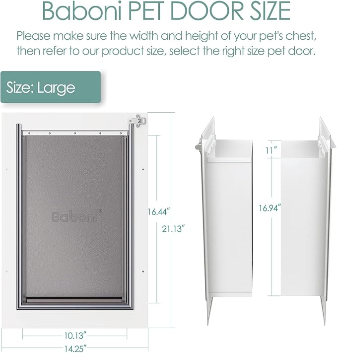 Baboni Pet Door for Wall, Steel Frame and Telescoping Tunnel, Aluminum Lock, Double Flap Dog Door and Cat Door, Strong and Durable (Pets Up to 100 Lb) -Large