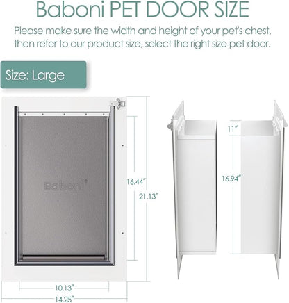 Baboni Pet Door for Wall, Steel Frame and Telescoping Tunnel, Aluminum Lock, Double Flap Dog Door and Cat Door, Strong and Durable (Pets Up to 100 Lb) -Large