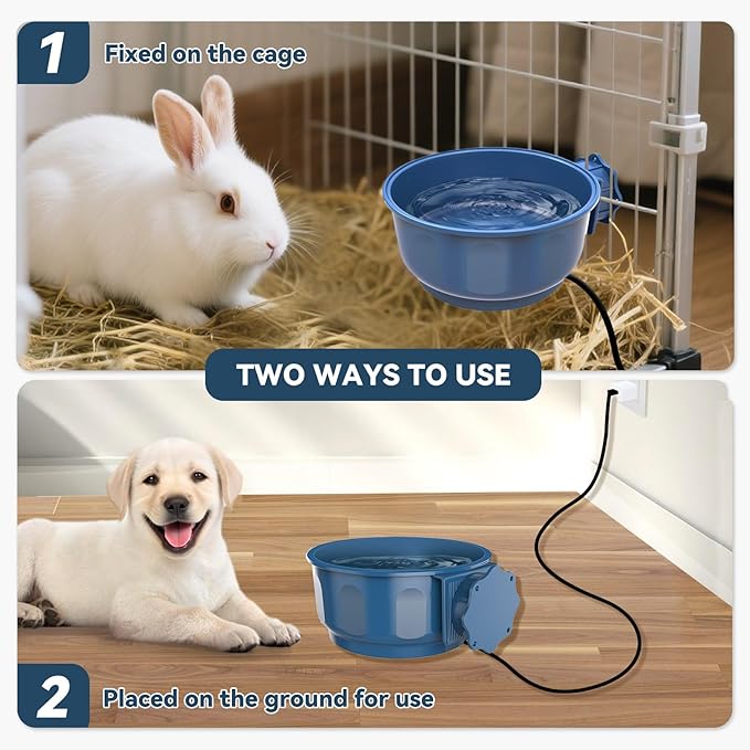 PETLESO Indoor Pet Small Heated Water Bowl, Cat Thermal Bowl in Winter, 600ML Hanging Heated Water Bowl for Rabbit Cage Dog Crate, Indoor USB Portable Warm Dish for Dogs Cats Rabbits Birds, Blue