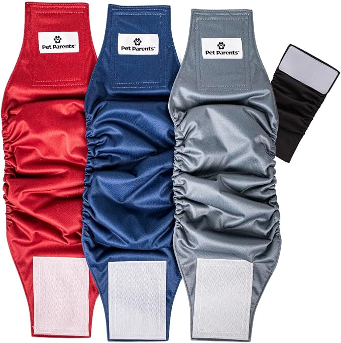 Pet Parents® Washable Belly Bands for Male Dogs (3pack) + Extendrs® of Durable Dog Diapers Male, Premium Male Dog Diapers & Dog Wraps (Large, Kingsmen)