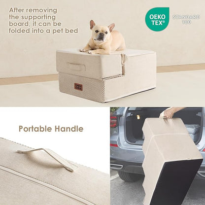 EHEYCIGA Dog Stairs for Small Dogs 13.5" H, 3-Step Dog Steps for Couch Sofa and Chair, Pet Steps for Medium Cats, Non-Slip Balanced Pet Ramp Indoor, Beige