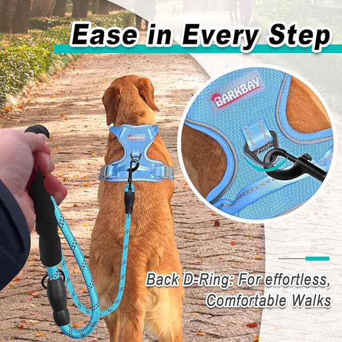BARKBAY Dog Harness No Pull Mesh for Large Dogs - Adjustable, Reflective, Comfortable, No Choke, Heavy-Duty - Perfect for Outdoor Training, Walking, and Hiking - Strong & Durable - L & Blue Mesh
