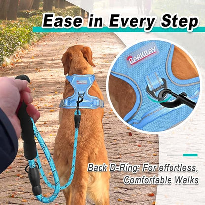 BARKBAY Dog Harness No Pull Mesh for Large Dogs - Adjustable, Reflective, Comfortable, No Choke, Heavy-Duty - Perfect for Outdoor Training, Walking, and Hiking - Strong & Durable - L & Blue Mesh