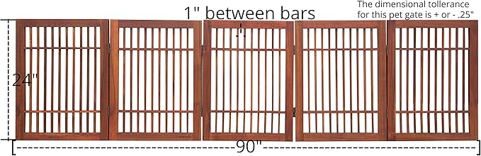 Urnporium Freestanding Wooden Dog Gate Foldable Indoor Pet Gate No Drill Expandable Barrier for Doorways Stairs Hallways Portable Wood Fence for Small Dogs & Puppies (Brown Pet Gate, 5 Panel 24" Tall)