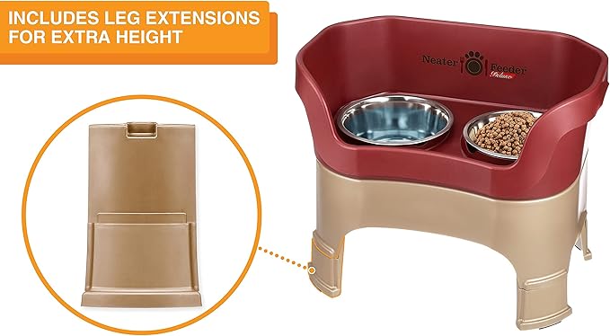 Neater Feeder Deluxe Mess-Proof Elevated Dog Bowls for Large Dogs (40+ lbs), 2 Height Adjustable (14.5” & 17.5”) No-Spill Raised Dog Bowl Stand, Stainless Steel Food Bowl Set, Made in USA, Cranberry