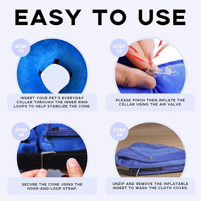 Inflatable Dog Cone Collar-Enhanced Anti-Licking Protective Cone with Adjustable Strap-Soft Dog Donut Collar Recovery Cone for Pets After Surgery(Blue, XL)