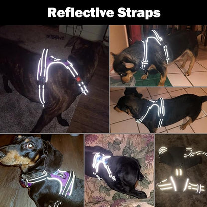 PHOEPET Reflective Dog Harness Large Breed Adjustable No Pull Vest with Handle 2 Metal Rings 3 Buckles [Easy to Put on & Take Off](XL, Blue)