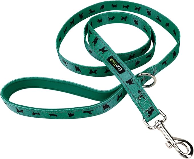 EcoBark Dog Leash - Soft & Reflective Forest Green Comfort Leash with Padded Handle - Strong Durable Heavy Duty - Training and Pulling for Small, Medium or Large Dogs