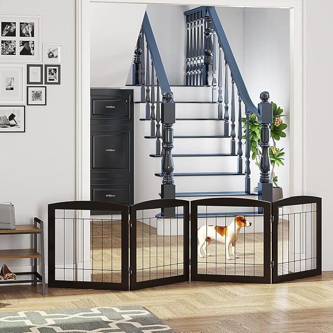 Dog Gate - 4 Panel Foldable Pet Gate Indoor for Doorways, House, Stairs, Freestanding Gate for Dogs - 80x24 -Inch Puppy Safety Fence by PAWLAND, Espresso