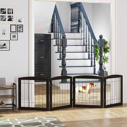 Dog Gate - 4 Panel Foldable Pet Gate Indoor for Doorways, House, Stairs, Freestanding Gate for Dogs - 80x24 -Inch Puppy Safety Fence by PAWLAND, Espresso