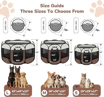 Dog Playpen, Portable Puppy Pet Crate Indoors for Small/Medium/Large Dogs Cats Rabbits, Foldable Dog Cage Enclosure for Outdoor, Pop Up Dogs Tent Kennel with Carrying Case, Brown