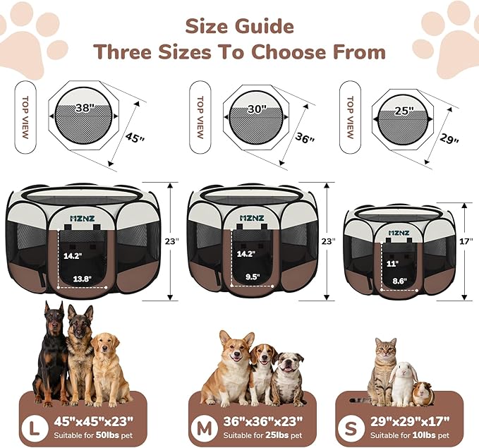 Dog Cat Playpen, Portable Puppy Pet Crate Indoor for Small Dogs Cats Rabbits, Foldable Dog Cage Enclosure for Outdoor, Pop Up Dogs Tent Kennel with Carrying Case, Brown