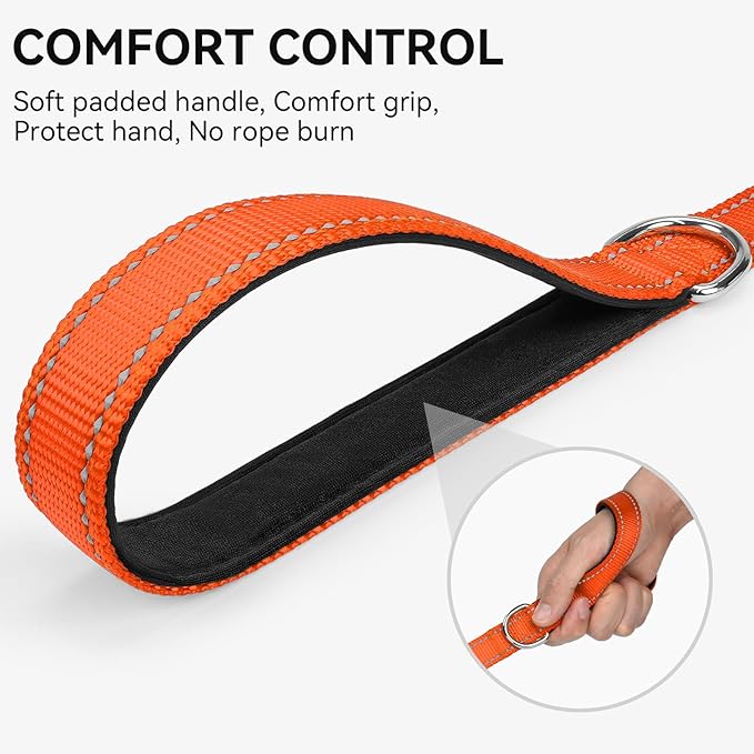 Joytale Dog Leash, 5 FT Double-Sided Reflective, Padded Handle Nylon Heavy Duty Leashes for Small Dogs Walking, Orange
