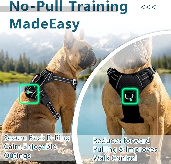 BARKBAY Dog Harness No Pull Oxford with ID Tag Pocket - Heavy Duty, Reflective, Easy Control for Large Dogs(Black Oxford,M)