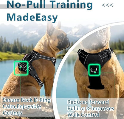 BARKBAY Dog Harness No Pull Oxford with ID Tag Pocket - Heavy Duty, Reflective, Easy Control for Large Dogs(Black Oxford,M)