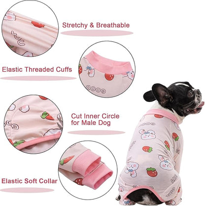 Dog Recovery Suit for Surgery Small Medium Dogs Onesie, Cute Soft Dog Pajamas Bodysuit Cone Alternative Prevent Licking Dog Recovery Suit Female Male (Large, Bunny Strawberry)