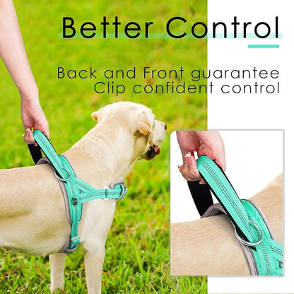 ADVENTUREMORE No Pull Large Dog Harness, Sport Dog Halter Harness Reflective Breathable Dog Vest Escape Proof Dog Harness with Easy Control Front Clip Handle for Training Walking XL Teal