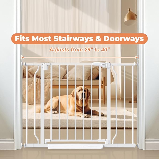 Baby Gate No Drilling, 29"-40" Auto Close Dog Gate Indoor for Doorways & Stairs, Pressure Mounted Adjustable Pet Gate, Easy Walk Through Child Gate for Children & Pets Stroller Friendly, White