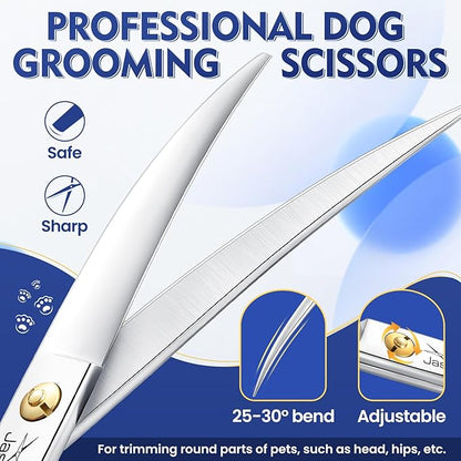 JASON Curved Dog Grooming Scissors for Dog Grooming Professional Downward Curved Pet Face Trimming Shears with Symmetric Handle Sharp Comfortable Christmas Gift 7"