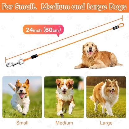 Chew Proof Dog Leash Extender, 24'' Wire Rope Extension for Small, Medium, Large Dogs, Walking, Training Puppies, Dual 2-Dog Leash, Metal Cable Lead for Collar & Harness