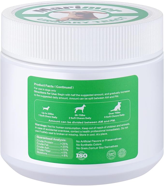 MARIMER Urinary Tract Support for Dogs – Cranberry, D-Mannose, Marshmallow Root & Vitamin C – Soft Chews for Bladder & Kidney Health – Chicken Flavor – 100 Count – for Dogs