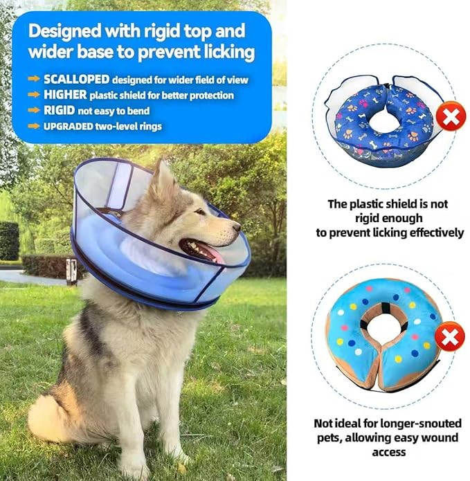 Upgraded Inflatable Dog Cone Collar for Dogs After Surgery,Adjustable Soft Elizabethan Collar for Medium Large Dogs,Comfortable Dual-Ring Dog Cone with Detachable Transparent Anti-Licking Shield(XL)