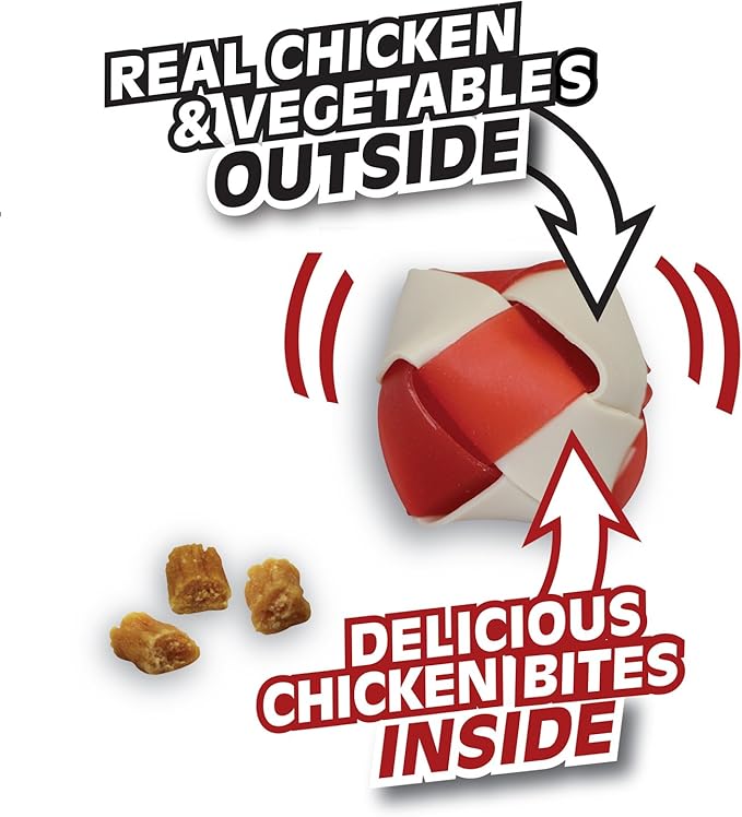 DreamBone RattleBall Small Chews, Rawhide-Free Chews for Dogs, with Real Chicken Treats Inside, 14 Count (Pack of 4)