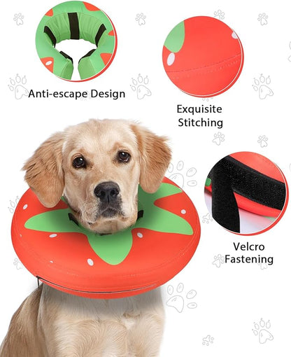 MIDOG Soft Inflatable Dog Cone,Donut E-Collar Alternative for After Surgery, Prevents Licking,Allowing Normal Eating & Vision,Comfortable Recovery Collar for Small Medium Large Dogs&Cats,Strawberry-L+