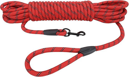 Long Dog Leash for Training 15Ft-Reflective Nylon Rope with Swivel Hook-Recall Agility Lead for Large Small Medium Dogs Outside Walking Hiking-Red Diam 1/2"