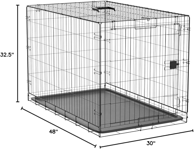 Amazon Basics Portable, Foldable Metal Wire Dog Crate with Removable Tray, Divider Panel, Easy to Assemble, for Large Dogs, 48 x 30 x 32.5 in, Black